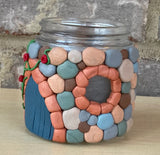 Polymer clay faux cobblestone fairy house jar 2.5 x 3 inches