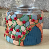 Polymer clay faux cobblestone fairy house jar 2.5 x 3 inches