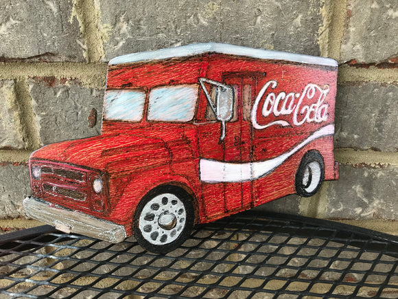 Custom Cut Coca-Cola Truck woodburning wall art 6.5 x 10 x .5 inches