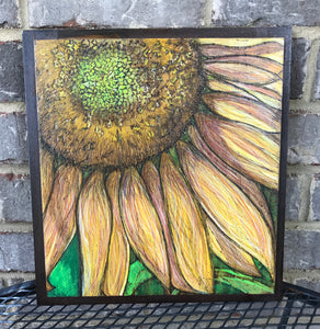 Sunflower wood burning 13 inch square wood board